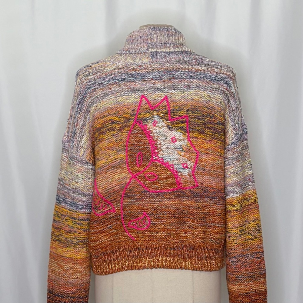 Anthropologie PILCRO Flower Cardigan Sweater Embroidered Knitwear Pockets Large - Picture 12 of 16